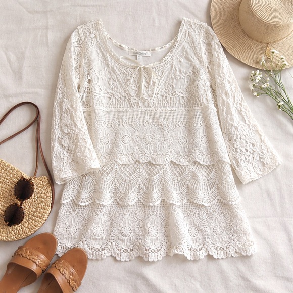 TravelSmith Tops - TravelSmith Boho Lace Tunic XL | Cottagecore Romantic Layering Top
